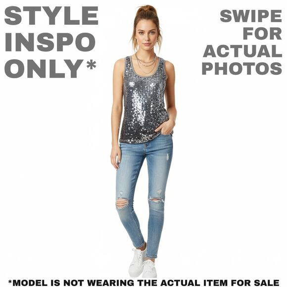 Poof Gray Tank Top/Muscle Shirt Silver Sequins Small \0065 - Picture 2 of 7